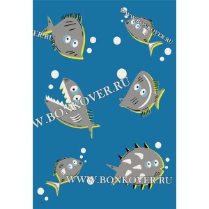 Детский Ковер Разноцветный Дизайн 23 Рыбки Синий